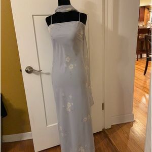 Gorgeous light periwinkle gown with floral and crystal detail.